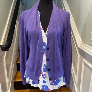 CAbi Purple Womens Button-Front Ribbed Cardigan Sweater